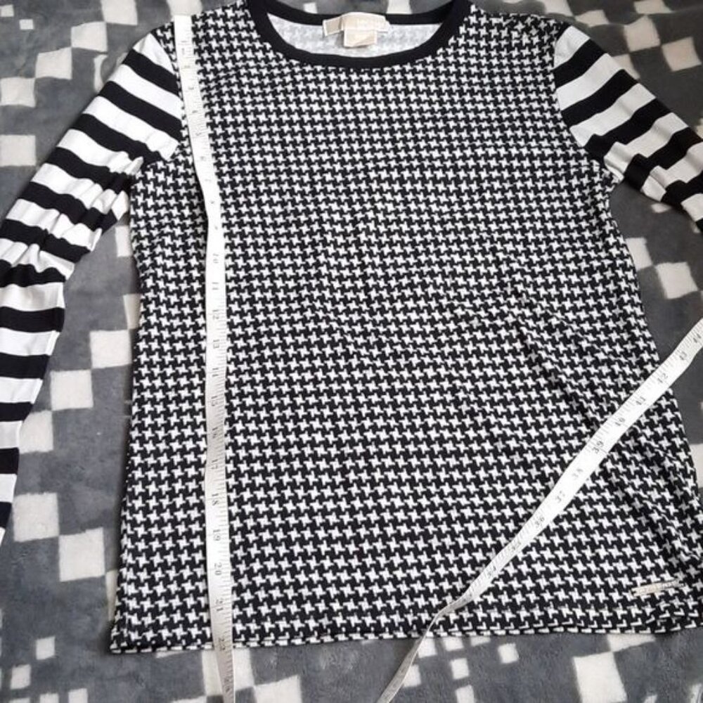 Michael Michael Kors Black & White Houndstooth Striped Sleeve Sweater Size P/S - Picture 6 of 6